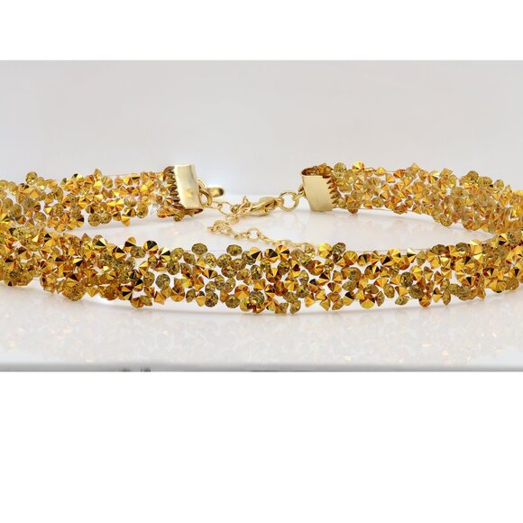 Sparkly Yellow Choker Necklace Adjustable Length Rhinestone Chokers (#35) - Picture 6 of 12